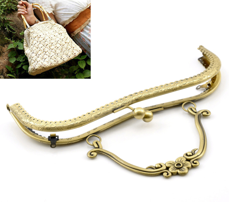 Iron Based Alloy Kiss Clasp Lock Purse Frame Rectangle Antique Bronze Dragon & Phoenix 21x15cm(8 2/8" x5 7/8"), Open Size: 24x21cm(9 4/8"x8 2/8"), 1 Piece
