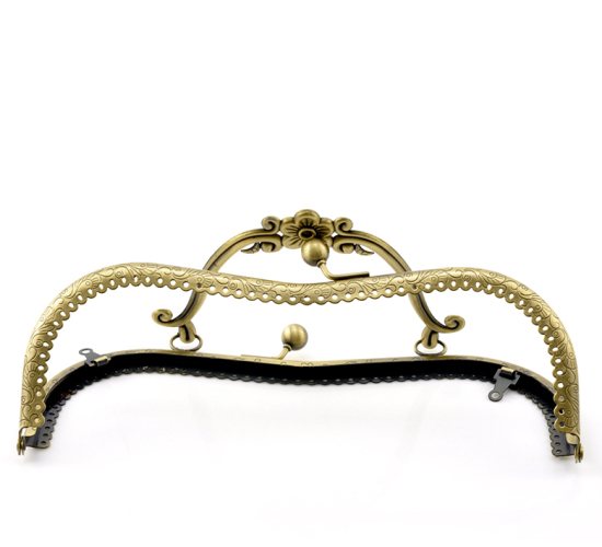 Picture of Iron Based Alloy Kiss Clasp Lock Purse Frame Rectangle Antique Bronze Dragon & Phoenix 21x15cm(8 2/8" x5 7/8"), Open Size: 24x21cm(9 4/8"x8 2/8"), 1 Piece