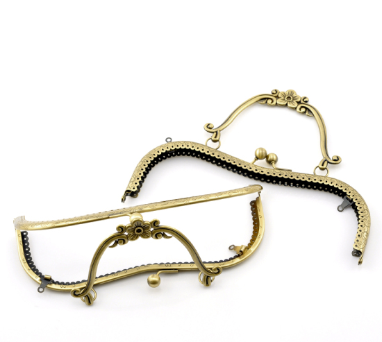 Picture of Iron Based Alloy Kiss Clasp Lock Purse Frame Rectangle Antique Bronze Dragon & Phoenix 21x15cm(8 2/8" x5 7/8"), Open Size: 24x21cm(9 4/8"x8 2/8"), 1 Piece