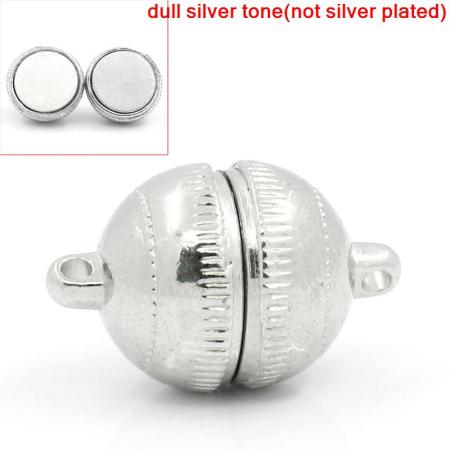 Brass Magnetic Clasps Half Ball Silver Tone 19mm( 6/8") x 12mm( 4/8"), 5 Sets