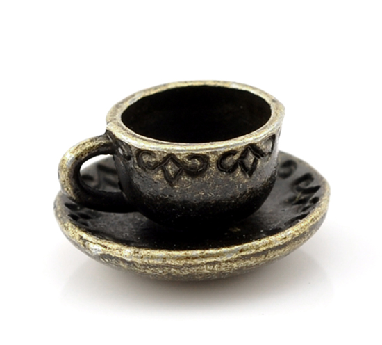 Picture of Zinc Metal Alloy 3D Charm Pendants Coffee/Tea Cup Mug Antique Bronze 14mm( 4/8") x 8mm( 3/8"), 20 PCS