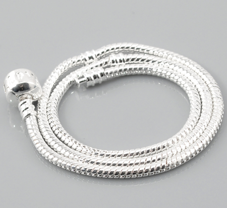 Copper European Style Snake Chain Necklace Silver Plated With "Love" Snap Clasp 50cm long, 2 PCs