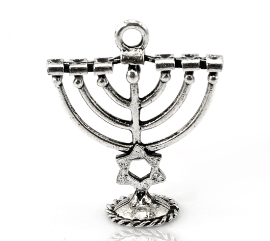 Bild von Zinklegierung 3D Charm Anhänger Antik Silber Kerzenständer 27mmx24mm. Verkauft eine Packung mit 10