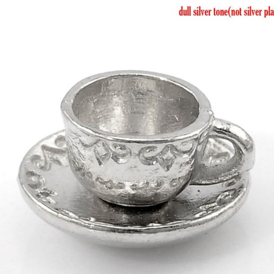 Bild von 100 Stück Zinklegierung Charms Silberfarbe Tasse 3D 14mm x 8mm