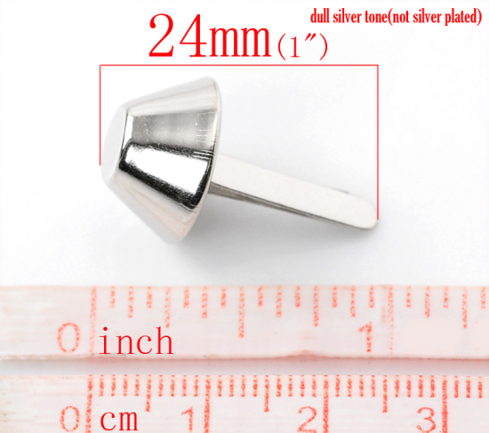 Picture of Iron Based Alloy Spike Rivet Studs Bottom Silver Tone 24x15mm(1"x5/8"), 100 PCs