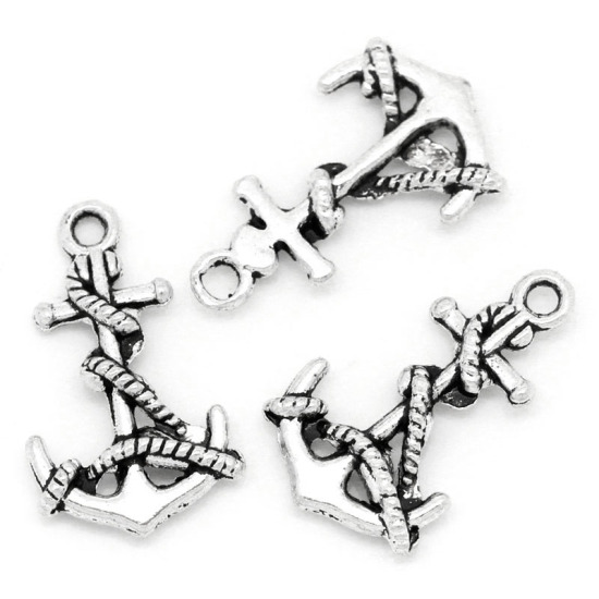 Picture of Charm Pendants Anchor Antique Silver Color 19x11mm,100PCs