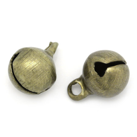 200 Pcs Breloques en Laiton Bronze Antique Cloche de Noël 9mm x 6mm