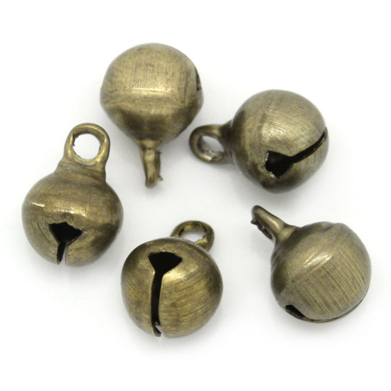 Picture of 200 PCs Brass Charms Antique Bronze Christmas Jingle Bell 9mm x 6mm