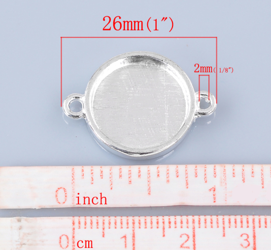 Image de Connecteur de Bijoux en Alliage de Zinc Rond Argenté (Convenable à Cabochon 16mm Dia.) 26mm x 19mm, 20 PCs