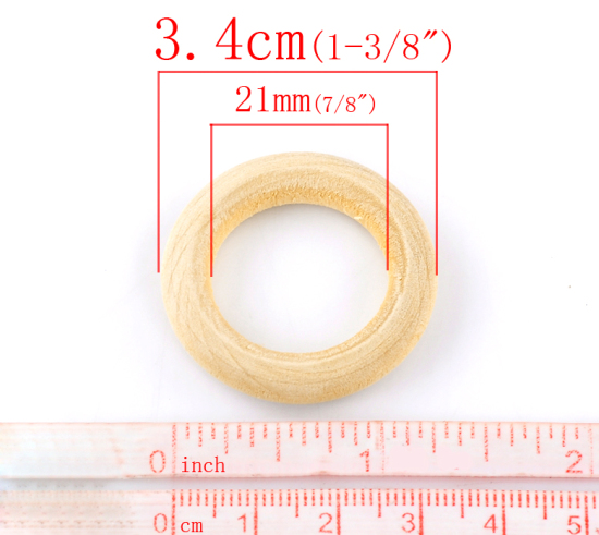 Imagen de 50 Unidades Madera Naturales Conectores Dijes Colgantes Anillo De color crema 3.4cm Dia