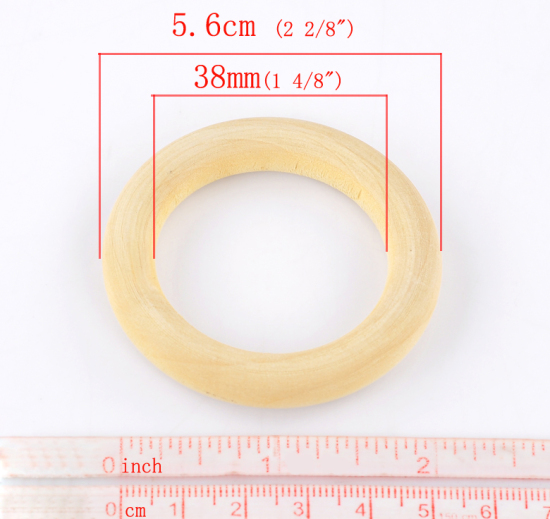 Imagen de 20 Unidades Madera Naturales Conectores Dijes Colgantes Anillo De color crema 5.6cm Dia