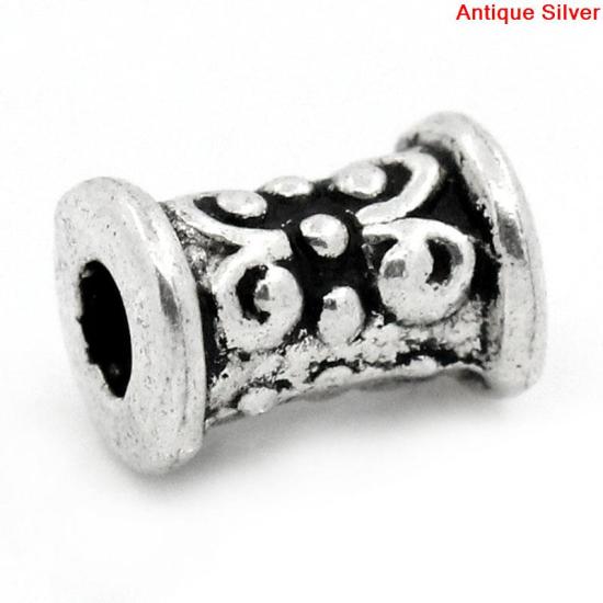 Изображение Бусина "цилиндр с узором Цветы" Античное Серебро , Около 7мм x 5мм, Отверстие: примерно 2мм, 200 шт/уп