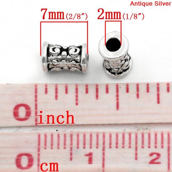 Picture of Zinc Based Alloy Spacer Beads Cylinder Antique Silver Color Pattern Carved About 7mm x 5mm, Hole:Approx 2mm, 200 PCs