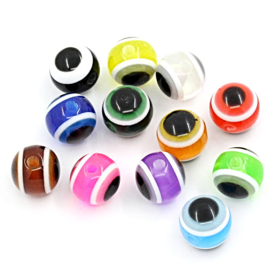 Immagine di 300 Pz Resina Separatori Perline per la Creazione di Gioielli con Fai-da-te Palla A Colori Misti Casuali Malocchio Disegno Circa 8mm Dia, Foro: Circa 1.6mm