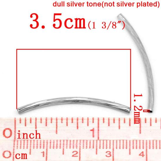 Picture of 100 PCs Brass Spacer Beads For DIY Charm Jewelry Making Silver Tone Tube 35mm x 2mm, Hole: Approx 1.2mm