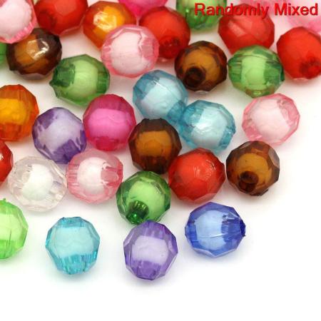 Image de 300 Pcs Perles pour DIY Fabrication de Bijoux en Acrylique Couleur Mélangée Au Hasard Balle A Facettes Env. 8mm Dia, Trou: env. 2mm