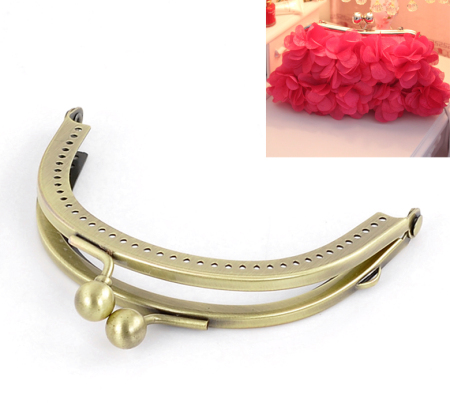 Iron Based Alloy Kiss Clasp Lock Purse Frame Arch Antique Bronze Ball 8.9x6.9cm(3 4/8"x2 6/8"), Open Size: 13.4x8.9cm(5 2/8"x3 4/8"), 2 PCs