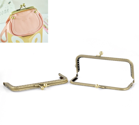 Iron Based Alloy Kiss Clasp Lock Purse Frame Rectangle Antique Bronze 12.7x6.6cm(5"x2 5/8"), Open Size: 12.3x12.5cm(4 7/8"x4 7/8"), 2 PCs