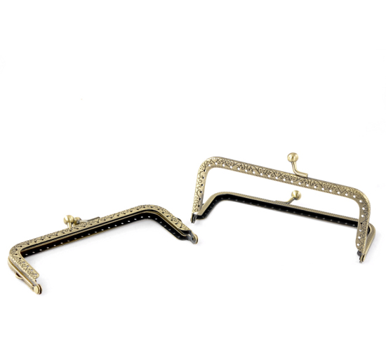 Picture of Iron Based Alloy Kiss Clasp Lock Purse Frame Rectangle Antique Bronze 12.7x6.6cm(5"x2 5/8"), Open Size: 12.3x12.5cm(4 7/8"x4 7/8"), 2 PCs
