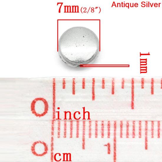 Immagine di Lega di Zinco Separatori Perline Tondo Argento Antico Nulla Disegno Circa 7mm Dia, Foro:Circa 1.0mm, 100 Pz