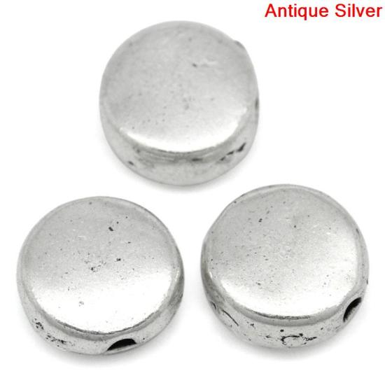 Immagine di Lega di Zinco Separatori Perline Tondo Argento Antico Nulla Disegno Circa 7mm Dia, Foro:Circa 1.0mm, 100 Pz