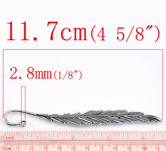 Picture of Zinc Based Alloy Bookmark Feather Antique Silver Color 11.7cm(4 5/8"), 5 PCs