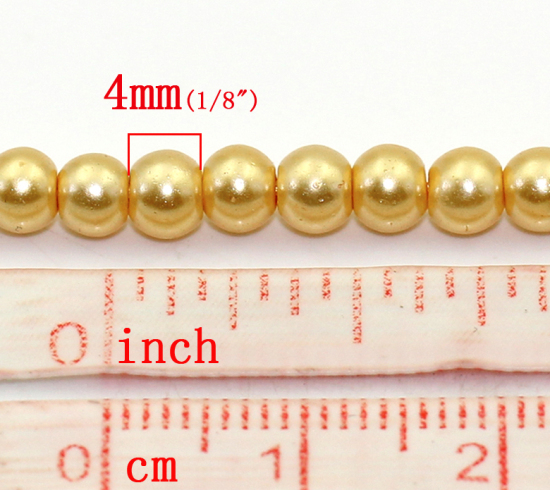 Picture of Glass Pearl Imitation Beads Round Champagne Gold About 4mm Dia, Hole: Approx 1mm, 82cm long, 5 Strands (Approx 210 PCs/Strand)