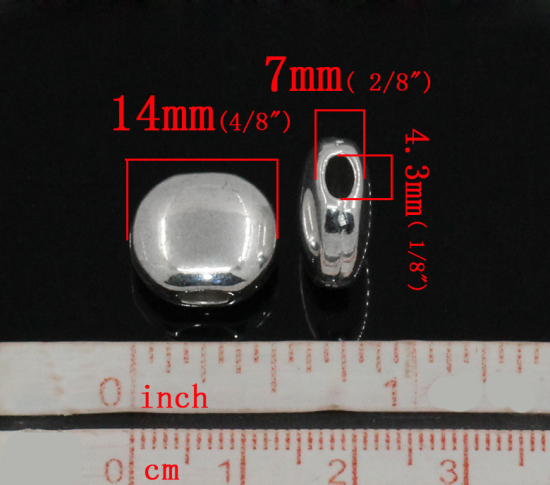 Picture of Zinc Based Alloy Spacer Beads Flat Round Color Plated About 14mm x 12mm, Hole: Approx 4.3mm x 2.3mm, 3 PCs