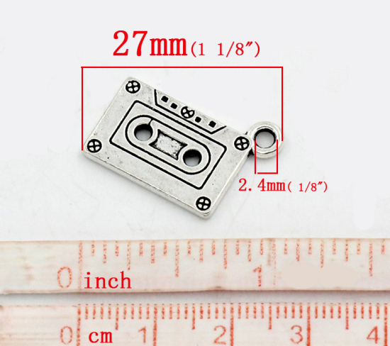 Picture of Charm Pendants Cassette Tape Antique Silver Color 27x13mm,20PCs