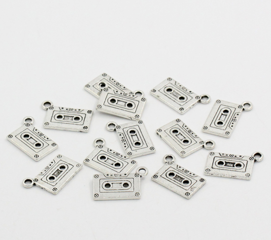 Picture of Charm Pendants Cassette Tape Antique Silver Color 27x13mm,20PCs