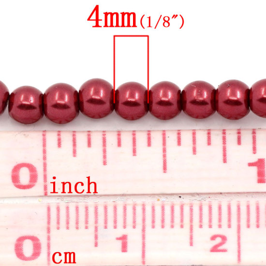 Picture of Glass Pearl Imitation Beads Round Dark Red About 4mm Dia, Hole: Approx 1mm, 82cm long, 5 Strands (Approx 210 PCs/Strand)