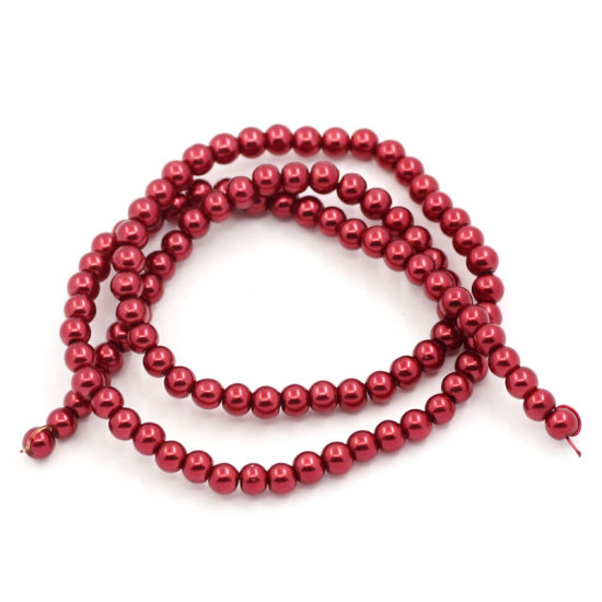 Picture of Glass Pearl Imitation Beads Round Dark Red About 4mm Dia, Hole: Approx 1mm, 82cm long, 5 Strands (Approx 210 PCs/Strand)