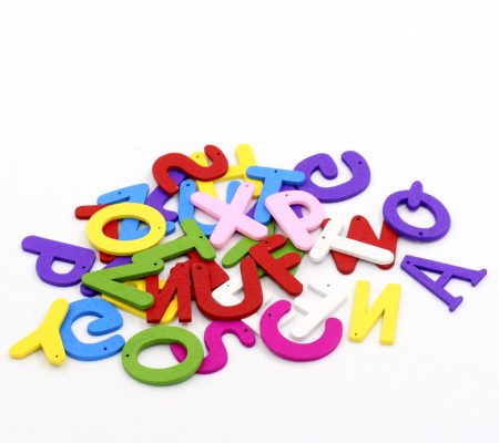 Wood Charms Initial Alphabet/ Letter "A-Z" At Random Mixed 25x6mm(1"x2/8") - 25x24mm(1"x1"), 100 PCs