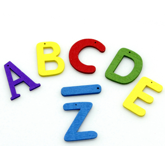 Picture of Wood Charms Initial Alphabet/ Letter "A-Z" At Random Mixed 25x6mm(1"x2/8") - 25x24mm(1"x1"), 100 PCs