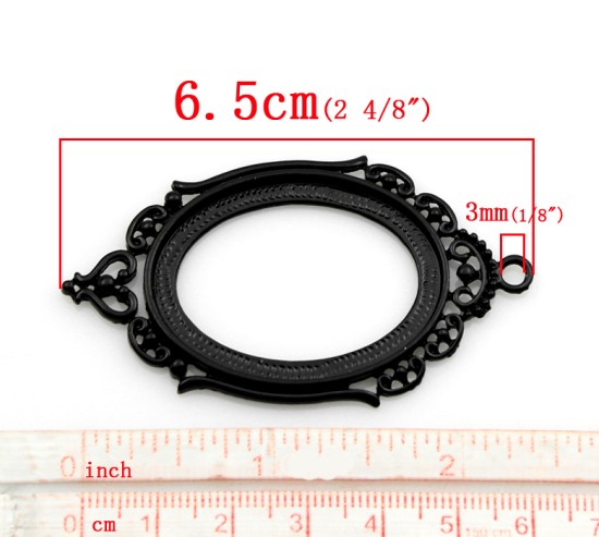 Image de Pendentif en Alliage de Zinc Ovale Noir Creux (Convenable à Cabochon 39.5mm x 30mm) 6.5cm x 3.7cm, 5 PCs