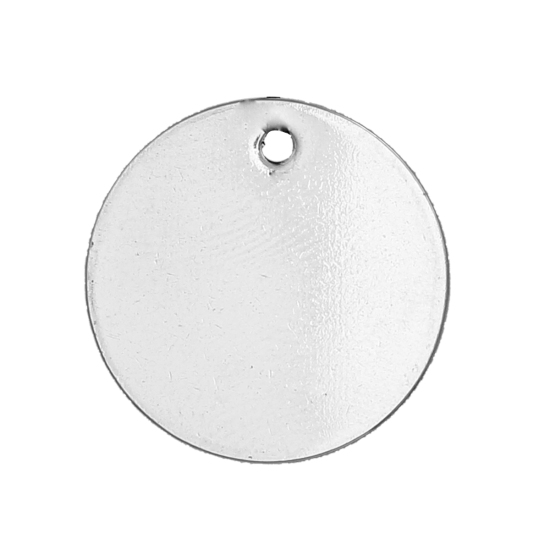 Picture of 304 Stainless Steel Blank Stamping Tags Pendants Round Silver Tone One-sided Polishing 20mm Dia., 10 PCs