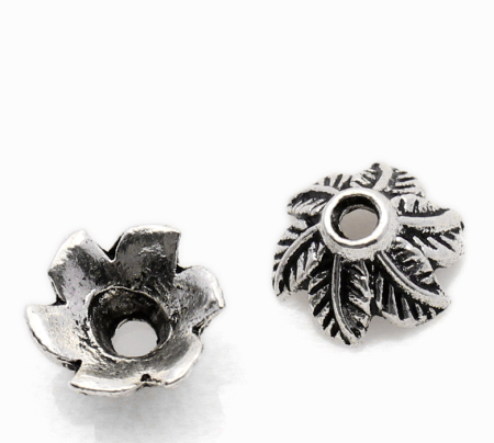 Image de Coupelle en Alliage de Zinc Fleur Argent Vieilli Feuille (Approprié à Perle 12mm - 14mm) 11mm x 11mm, 100 PCs