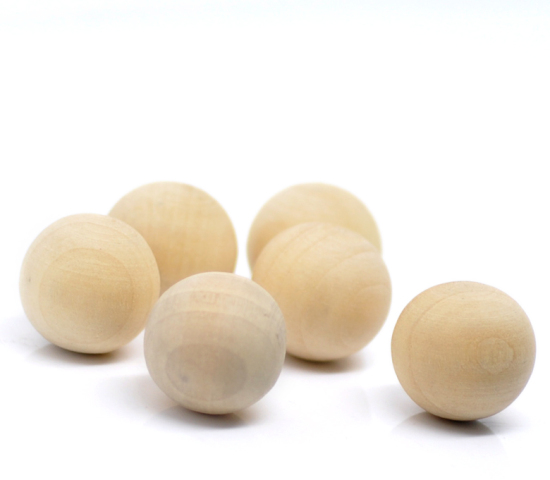 Image de Perles Sans Trou en Bois Rond Couleur Naturelle 20mm Dia, 30 Pcs