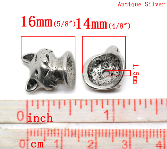 Изображение Цинковый сплав шапочки для бусин кошка, античное серебро (подходит 10мм-12мм бусины) 13мм х 16мм 13мм х 14мм, 5 комплектов