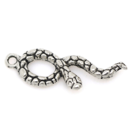 Picture of Zinc Metal Alloy Charm Pendants Snake Animal Antique Silver Color 35mm x 11mm(1 3/8"x 3/8"), 20 PCs