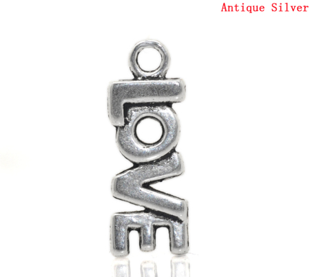 Zinc Based Alloy Charms Message "Love" Antique Silver Color 21mm x 8mm( 7/8"x 3/8"), 50 PCs