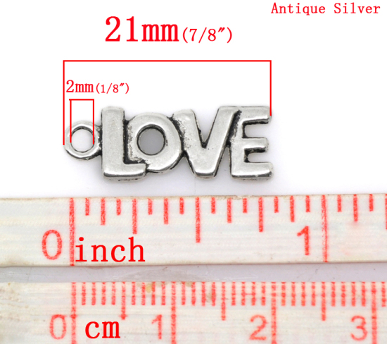 Bild von Zinklegierung Charm Anhänger Message"Love" Antiksilber 21mmx8mm, 50 Stück