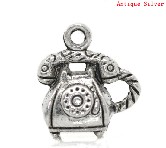 Picture of Charm Pendants Telephone Antique Silver Color 16x14mm,20PCs