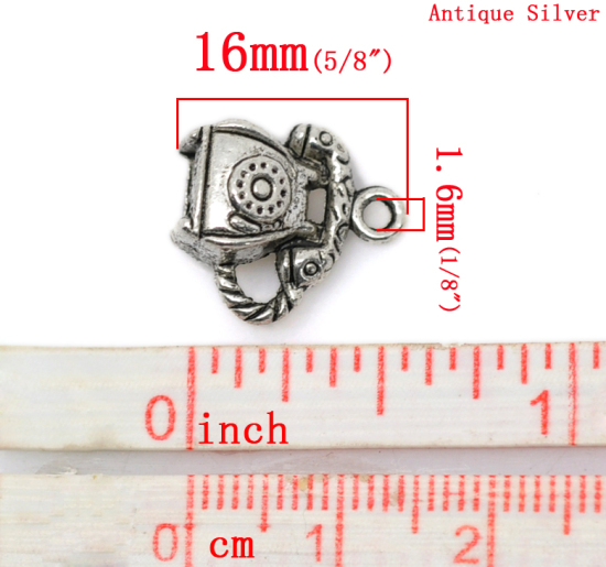 Picture of Charm Pendants Telephone Antique Silver Color 16x14mm,20PCs