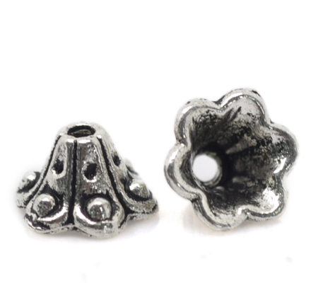 Image de Coupelle en Alliage de Zinc Fleur Argent Vieilli à Pois (Approprié à Perle 8mm - 10mm) 10mm x 5mm, 100 PCs