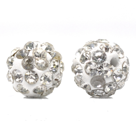 Image de 10Pcs Perles style shamballa rondes en Argile polymère Coueleur Blanc,Dia.10mm