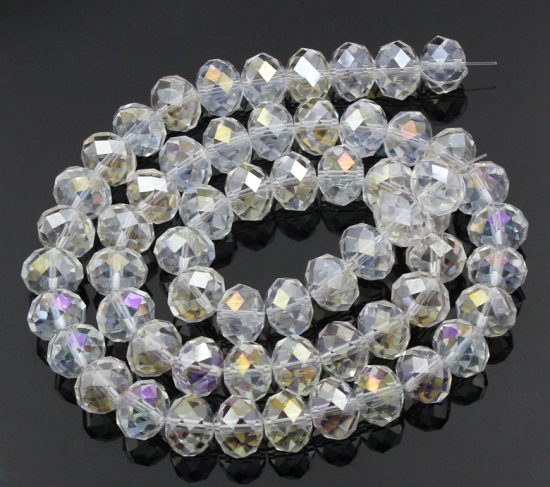 Picture of Glass Beads Rondelle Transparent Clear AB Rainbow Color Faceted About 14mm Dia, Hole: Approx 1.5mm, 61cm(24") long, 1 Strand (Approx 60 PCs/Strand)