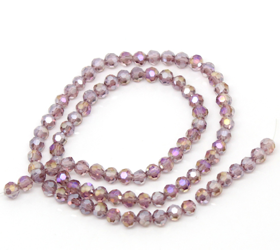 Picture of Glass Loose Beads Ball Purple AB Rainbow Color Aurora Borealis Plated Faceted About 4mm Dia, Hole: Approx 1mm, 40cm long, 3 Strands (Approx 100 PCs/Strand)