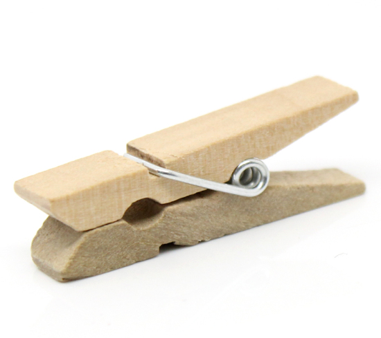 Picture of Natural Wood Photo Paper Clothes Clothespin Clips Note Pegs 35mm(1 3/8") x 7mm( 2/8"), 50 PCs