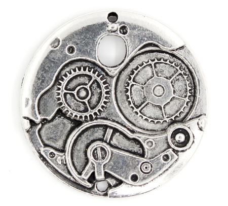 Imagen de Colgantes Aleación Steampunk de Ronda,Rueda Plata Antigua Rhinestone 3.8cm Diámetro, 5 Unidades